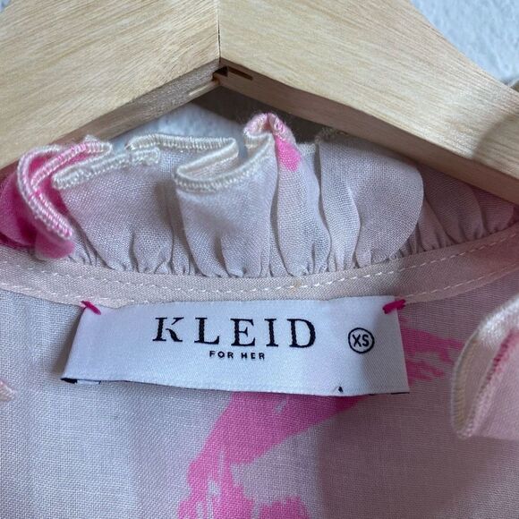 KLEID Dress Ruffle Printed Long Sleeve Pink Sheer Mini Dress Size XS - Picture 6 of 7